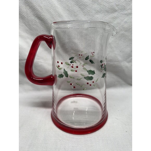 Pfaltzgraff Winterberry Pitcher red & clear etched glass holly holiday 8.75” - Picture 2 of 16